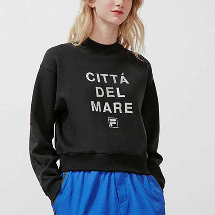 (WMNS) FILA Printing Alphabet Loose Sports Round Neck Pullover Hoodie Black F11W018223G-BK