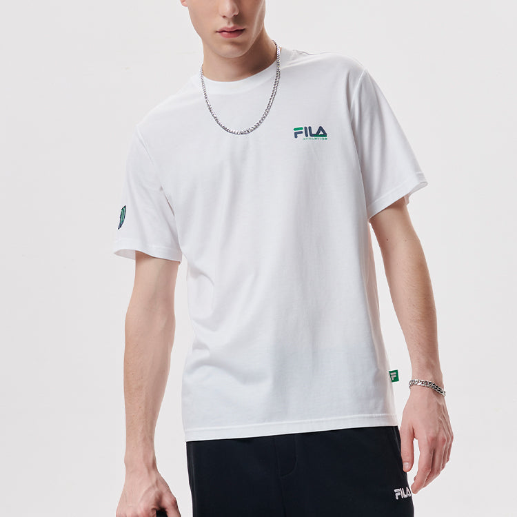 Men's FILA FUSION Baseball Sports Printing Round Neck Short Sleeve White T-Shirt T11M132105F-WT