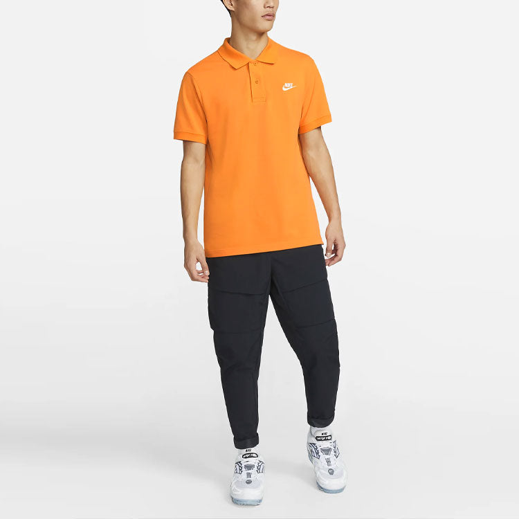 Men's Nike Sportswear Solid Color Lapel Short Sleeve Orange Yellow Polo Shirt CJ4457-886