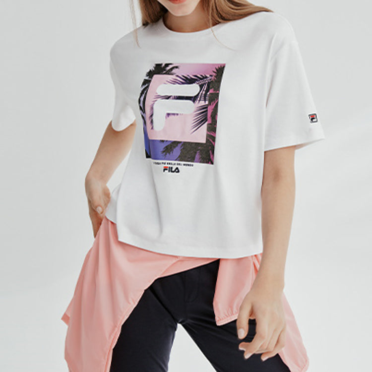 (WMNS) FILA Printing Short Sleeve White T-Shirt F11W028137F-WT