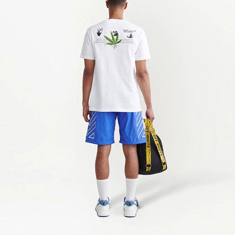 Men's Off-White FW22 Logo Diagonal Stripes Printing Drawstring Lacing Casual Shorts Version Blue OMVH021S22FAB0014501
