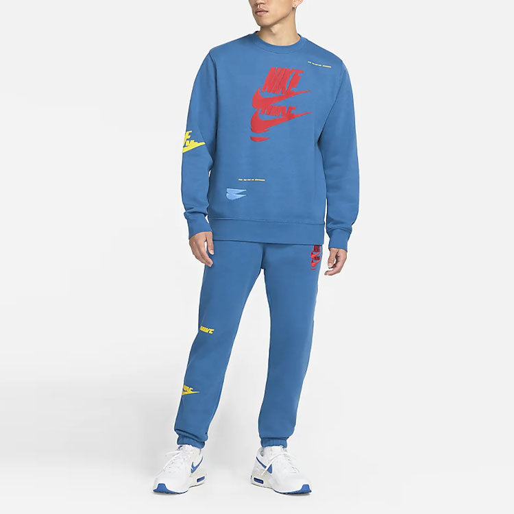 Men's Nike Alphabet Logo Printing Drawstring Lacing Bundle Feet Sports Pants/Trousers/Joggers Blue DM6872-407