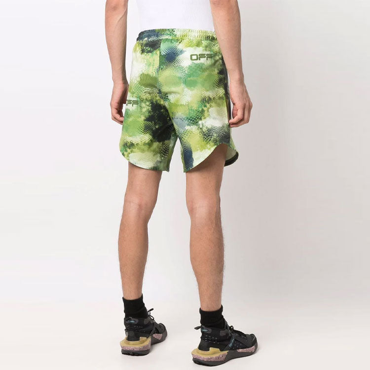 Men's Off-White Logo Sports Knit Shorts Loose Fit Green OMVH013I21FAB0028400