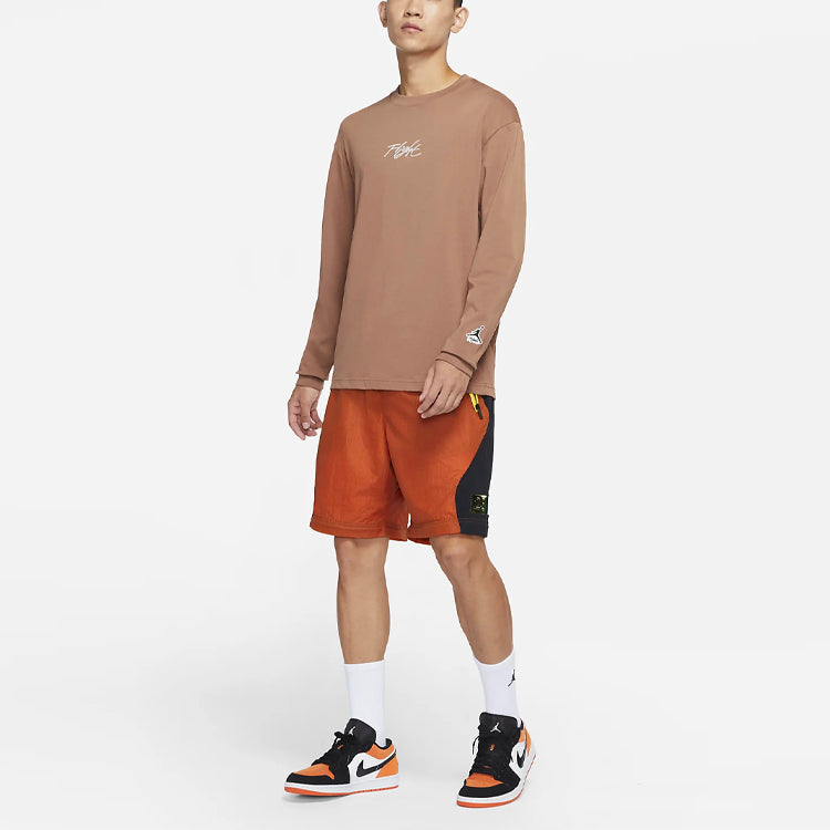 Air Jordan Flight Essentials Embroidered Alphabet Loose Round Neck Long Sleeves Brown T-Shirt DN4428-256