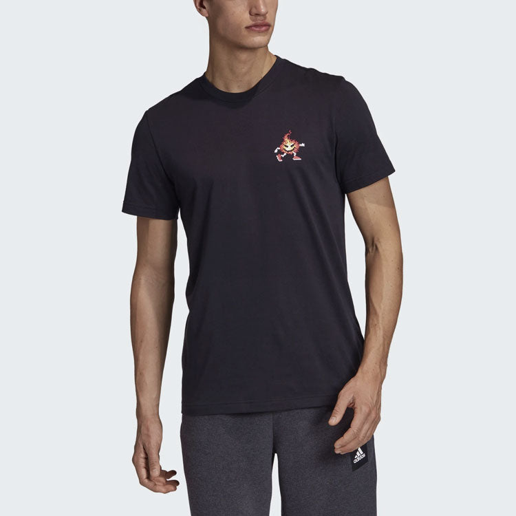 adidas 8-bit Platform Back Printing Sports Round Neck Short Sleeve Black FN1720