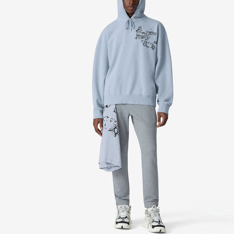 Men's KENZO SS21 Casual Hooded Pullover Long Sleeves Light Blue FB55SW5364MO-65