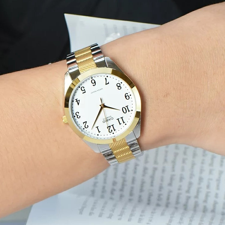 Men's CASIO STANDARD Series Retro Gold Numeric Watch White Dial Mens White Analog MTP-1274SG-7B