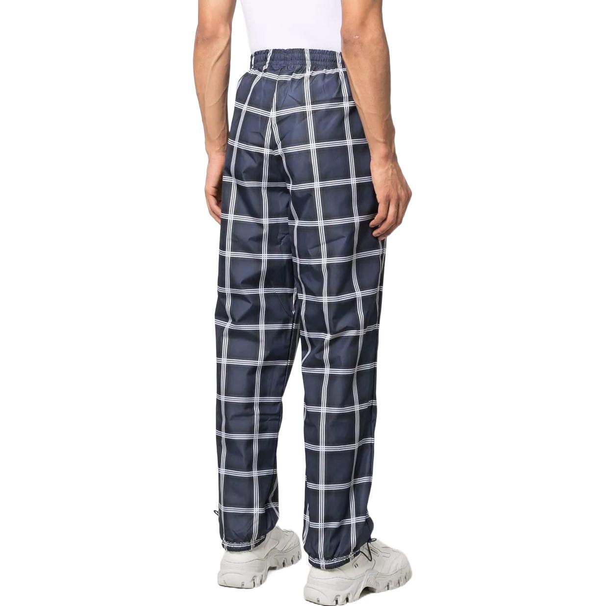 Men's adidas Logo Plaid Straight Elastic Waistband Drawstring Casual Pants/Trousers Blue HC9471