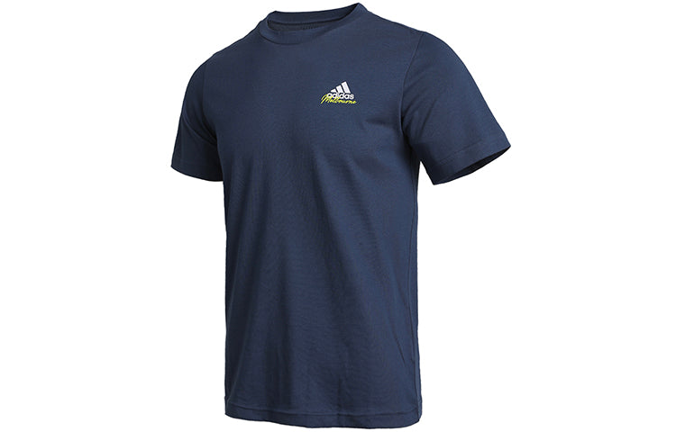adidas M Ss Q1 Tee Ao Back Printing Tennis Sports Short Sleeve Navy Blue GN8069