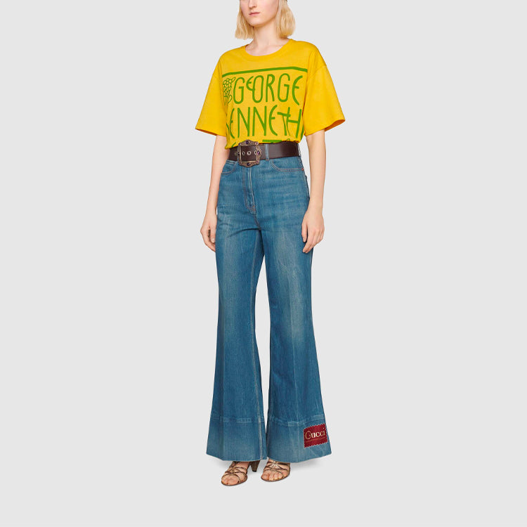 (WMNS) Gucci Artist Ken Scott Printed Series Letter Printed For Yellow 615044-XJDBW-7269