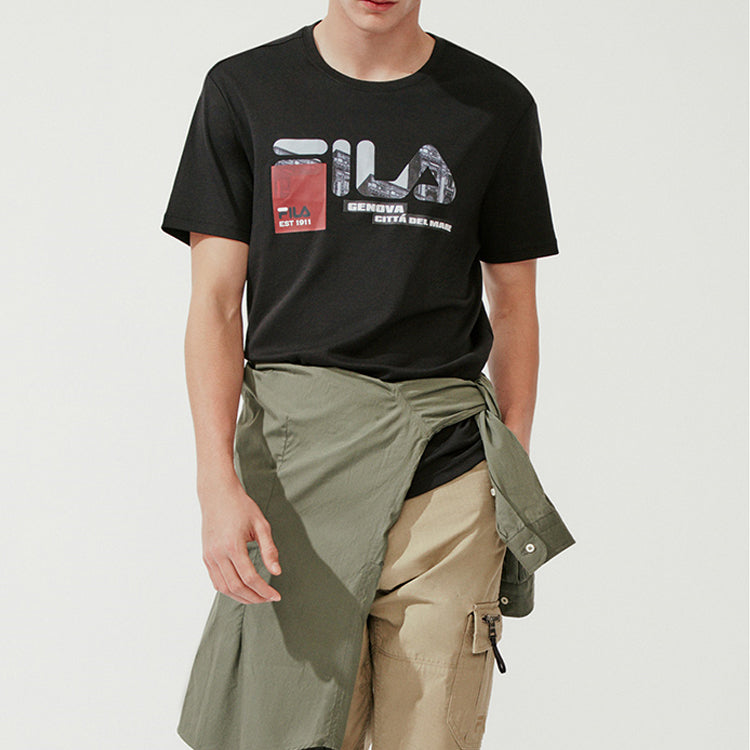 Men's FILA Subject Printing Short Sleeve Black T-Shirt F11M018109F-BK