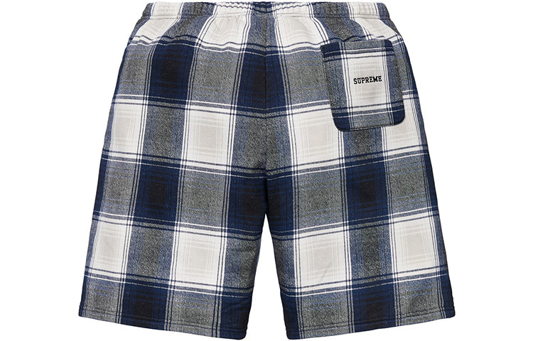 Supreme FW18 Nike Plaid Sweatshort Navy Crossover Shorts Navy Blue SUP-FW18-540