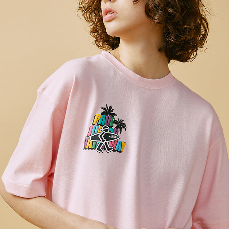 PJs Vigor Beach Alphabet Printing Short Sleeve Unisex Pink 20SSTS10303-P