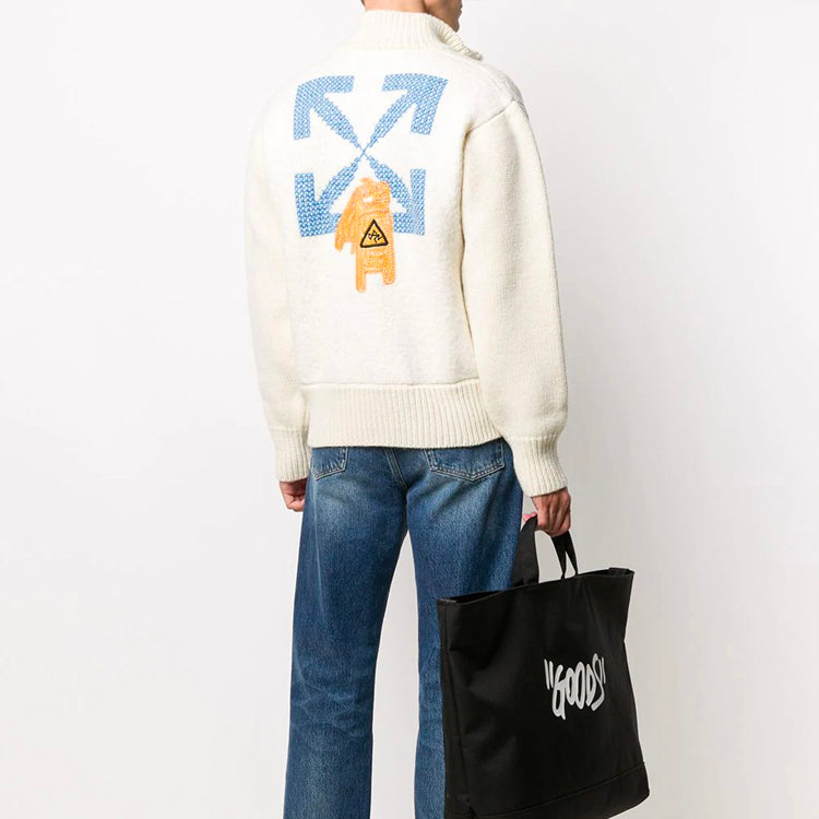 Off-White Knit Pattern aviator Solid Color Jacket Creamy White OMHF016F20KNI0010118