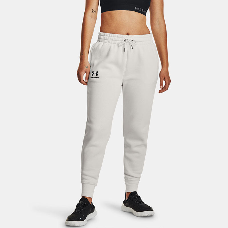 (WMNS) Under Armour Essential Fleece Tapered Pants 'White Black' 1379443-114