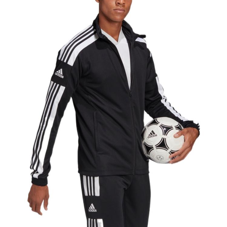 Men's adidas Stripe Printing Logo Zipper Stand Collar Jacket Black GK9546
