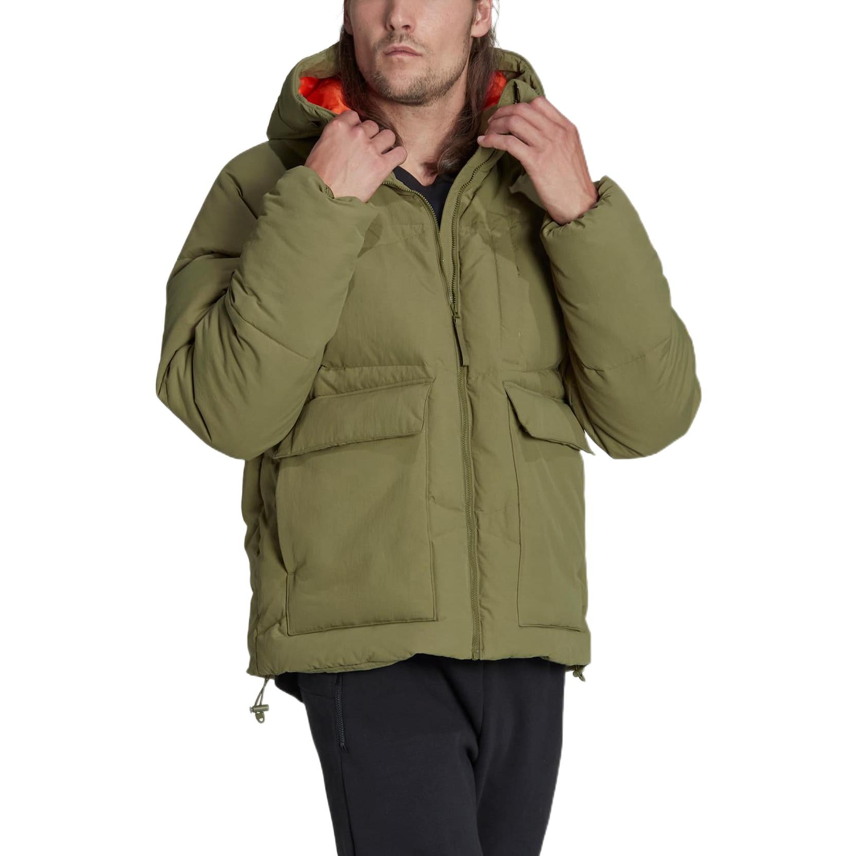 adidas Solid Color Zipper Hooded Down Jacket Men's Green HN9931