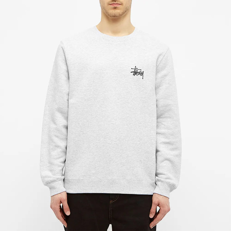 Men's Stussy Basic Back Large logo Round Neck Long Sleeves Gray 1914464ASHH