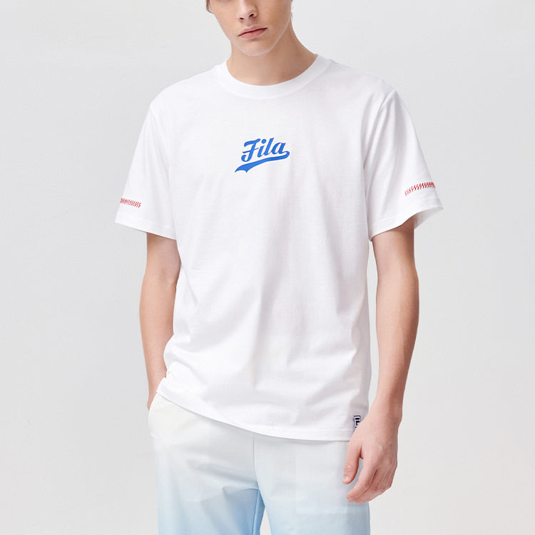 Men's FILA FUSION Logo Printing Knit Round Neck Short Sleeve White T11M122111F-WT