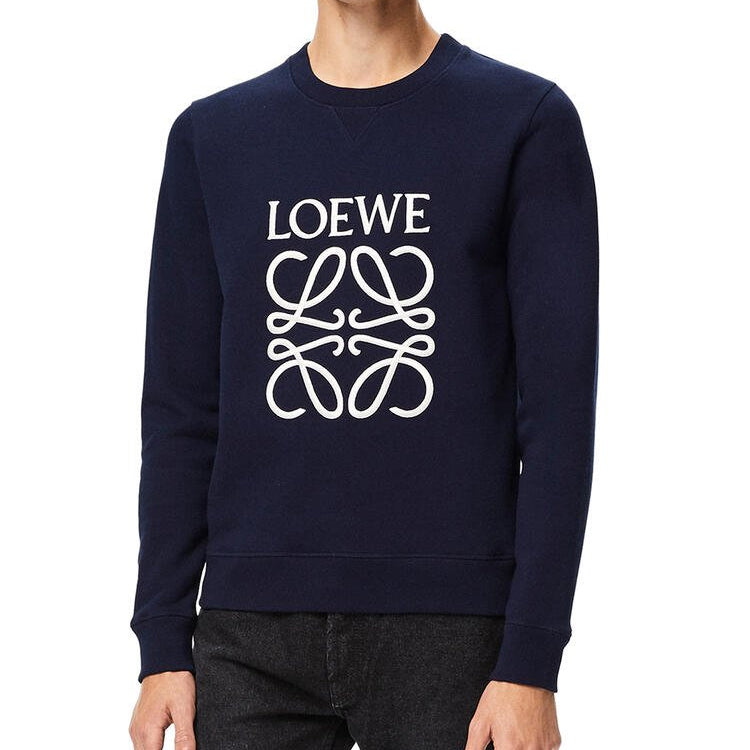 Men's LOEWE Anagram Logo Embroidered Cotton Pullover Navy Blue H526341XA1-5110