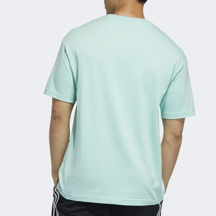 Men's adidas Solid Color Casual Round Neck Short Sleeve Blue Green T-Shirt HA3652