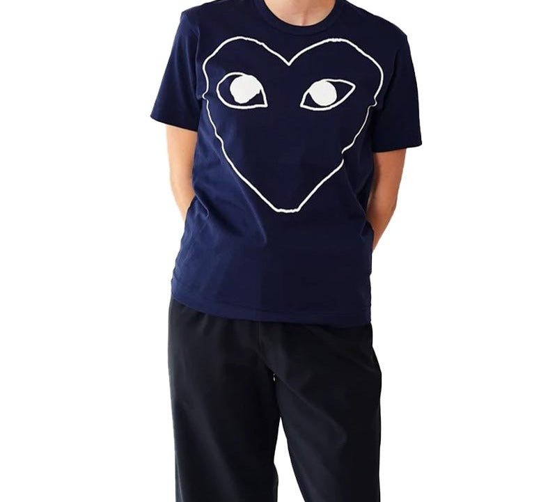 COMME des GARCONS PLAY Heart Shape Printing Short Sleeve 'Navy Blue' AZ-T182-051-1