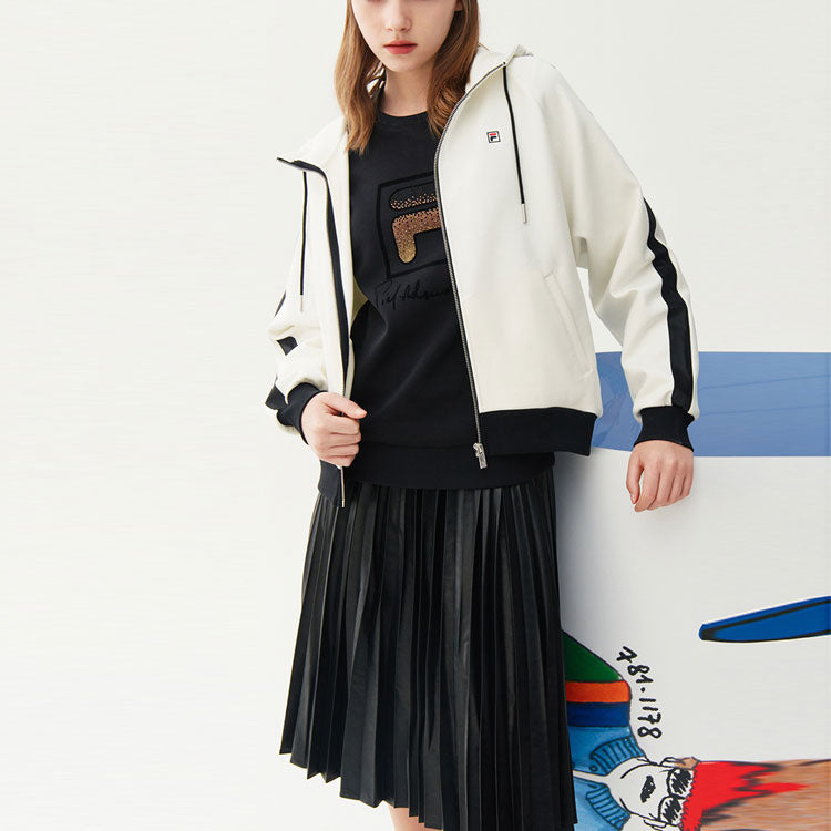 (WMNS) FILA Knitting Hooded Jacket 'White Black' F11W118503F-WT