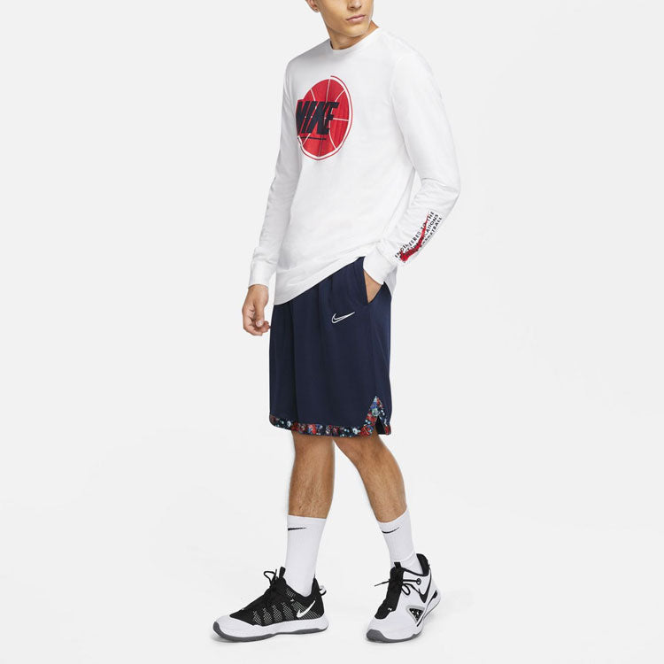 Nike Pattern Printing Colorblock Drawstring Sports Shorts Navy Blue BV9446-420