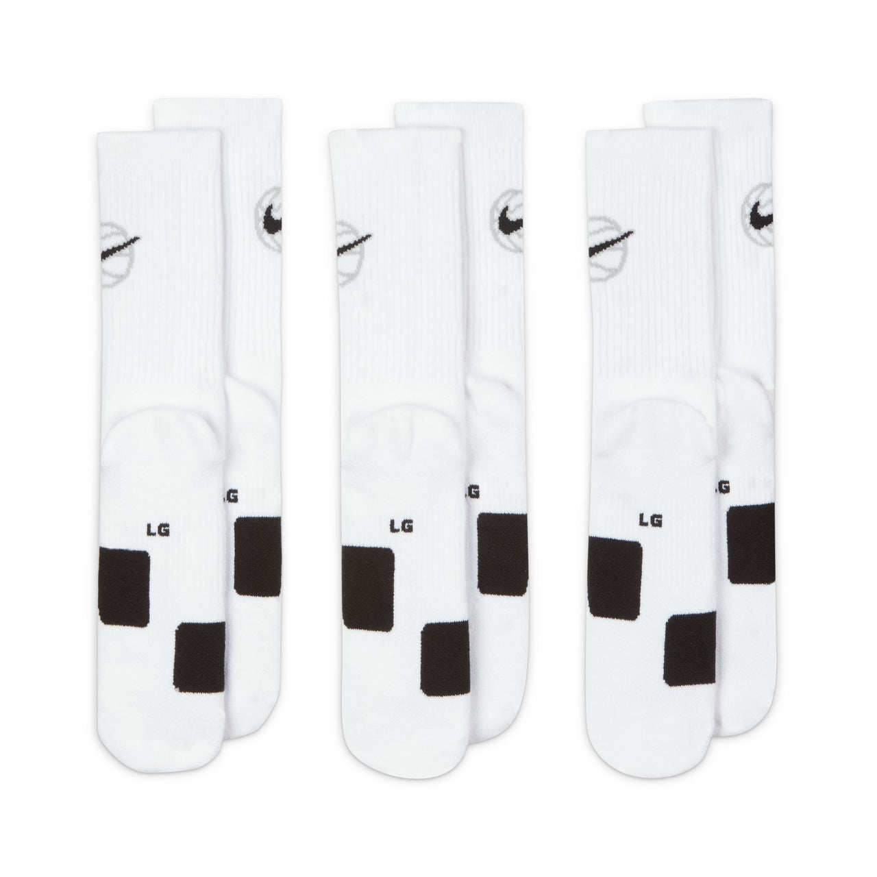 Nike Everyday Crew Basketball Sports Quick Dry Mid Tops Socks Unisex 3 Pairs White DA2123-100