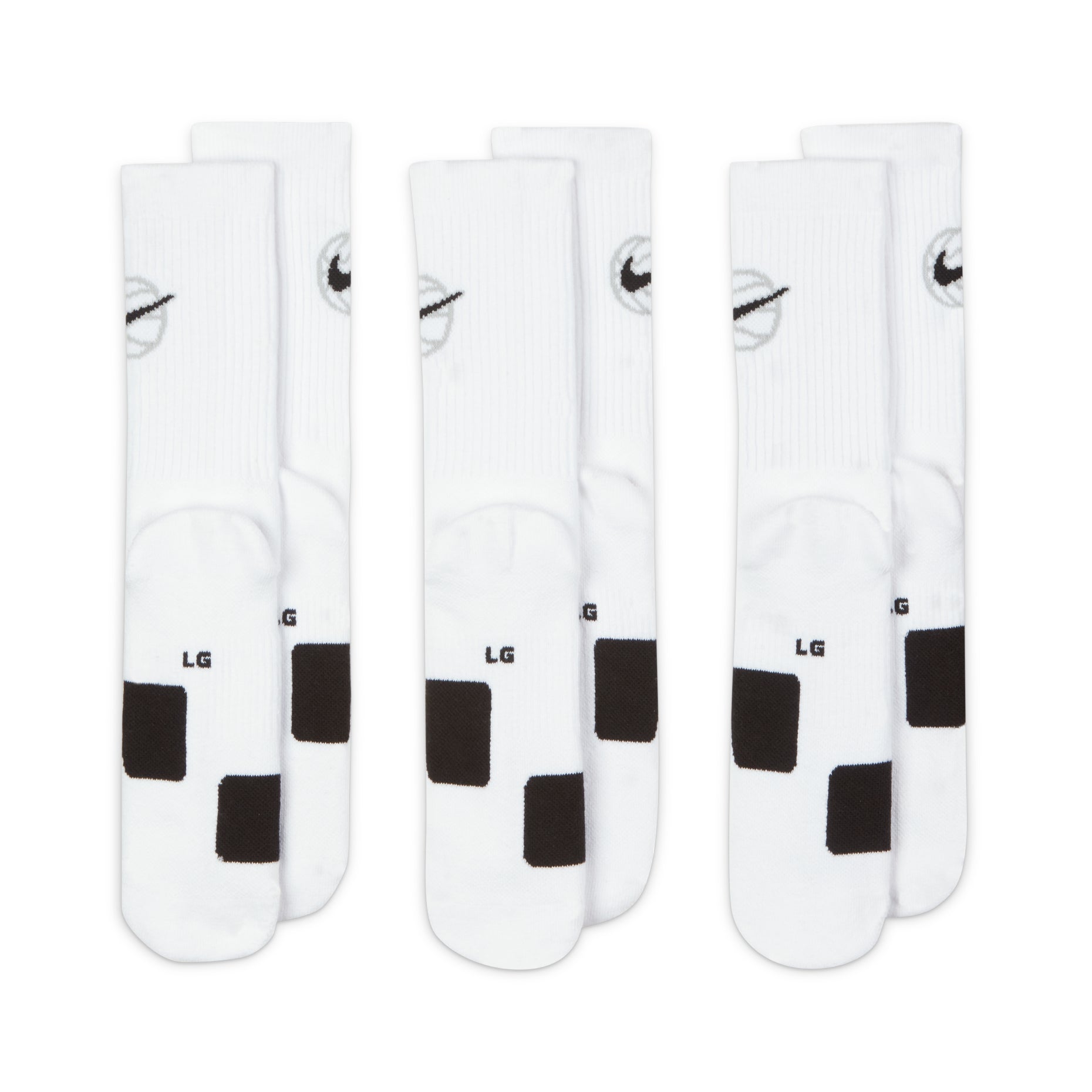 Nike Everyday Crew Basketball Sports Quick Dry Mid Tops Socks Unisex 3 Pairs White DA2123-100