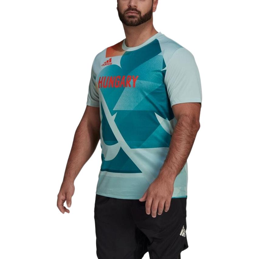 Men's adidas Alphabet Pattern Printing Round Neck Pullover Short Sleeve Japanese Version Blue T-Shirt GM8895