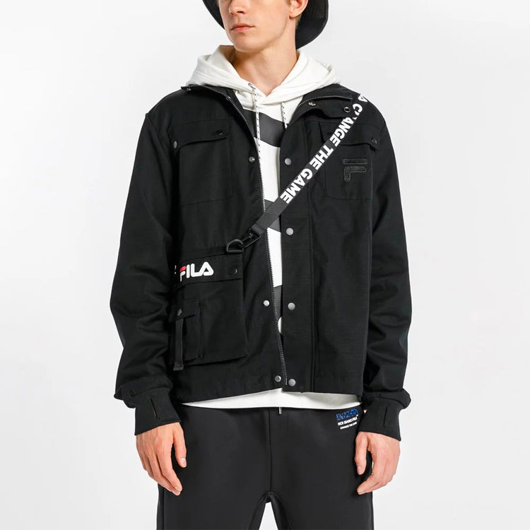 FILA FUSION Sports Functional Multiple Pockets Cargo Stand Collar Woven Jacket Black T11M013703F-BK