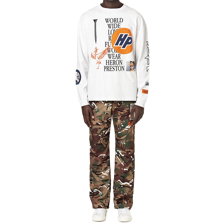 Men's HERON PRESTON Logo Pattern Printing Long Sleeves Pullover White HMAB015F20JER0020110