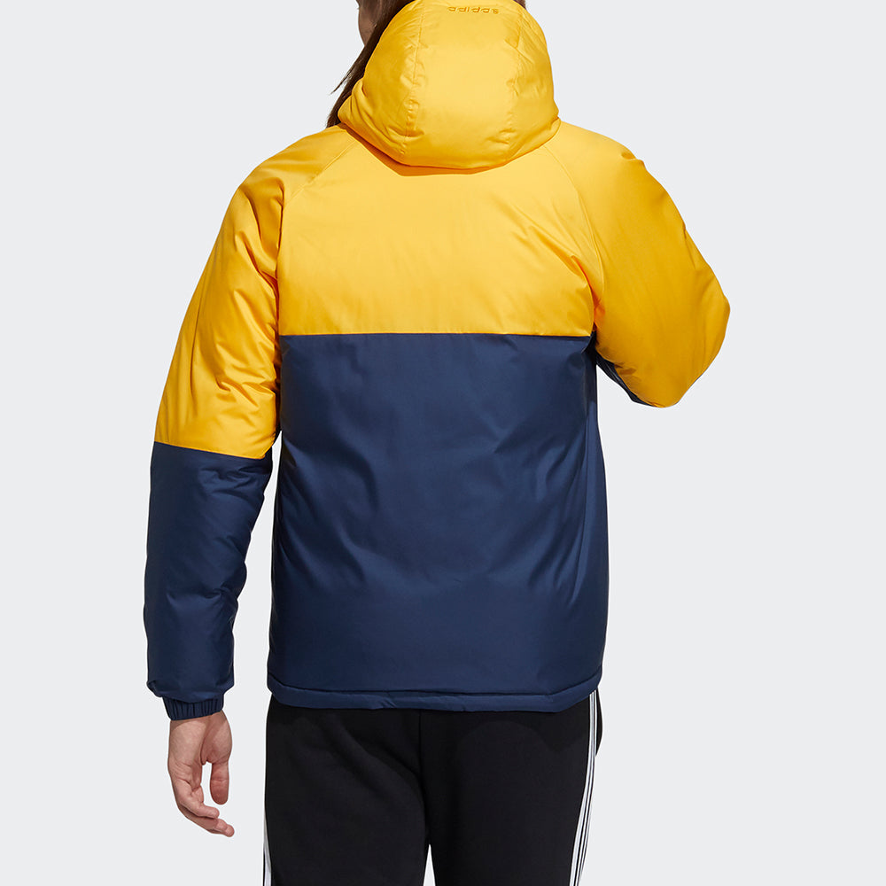 adidas neo M Dwn Rev Jkt Colorblock Large Logo Sports Stay Warm Reversible hooded down Jacket Gold Color H45285