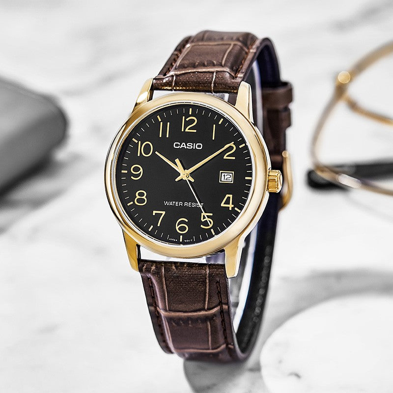 CASIO DRESS Series Quartz MTP-V002GL-1B /Black Brown Analog MTP-V002GL-1B2021