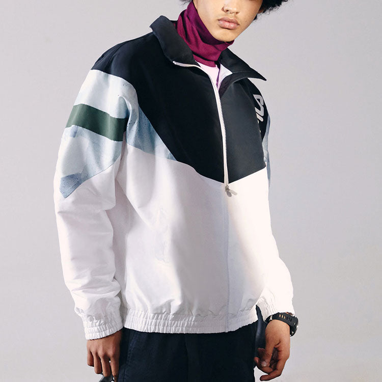 FILA FUSION Logo Printing Colorblock Woven Stand Collar Jacket White Blue Colorblock T11M013707F-WT
