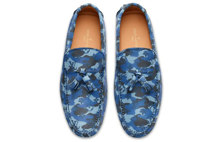 LOUIS VUITTON Palm Spring Moccasin Shoes 'Blue Camo with Logo Monogram' 1A3TPO
