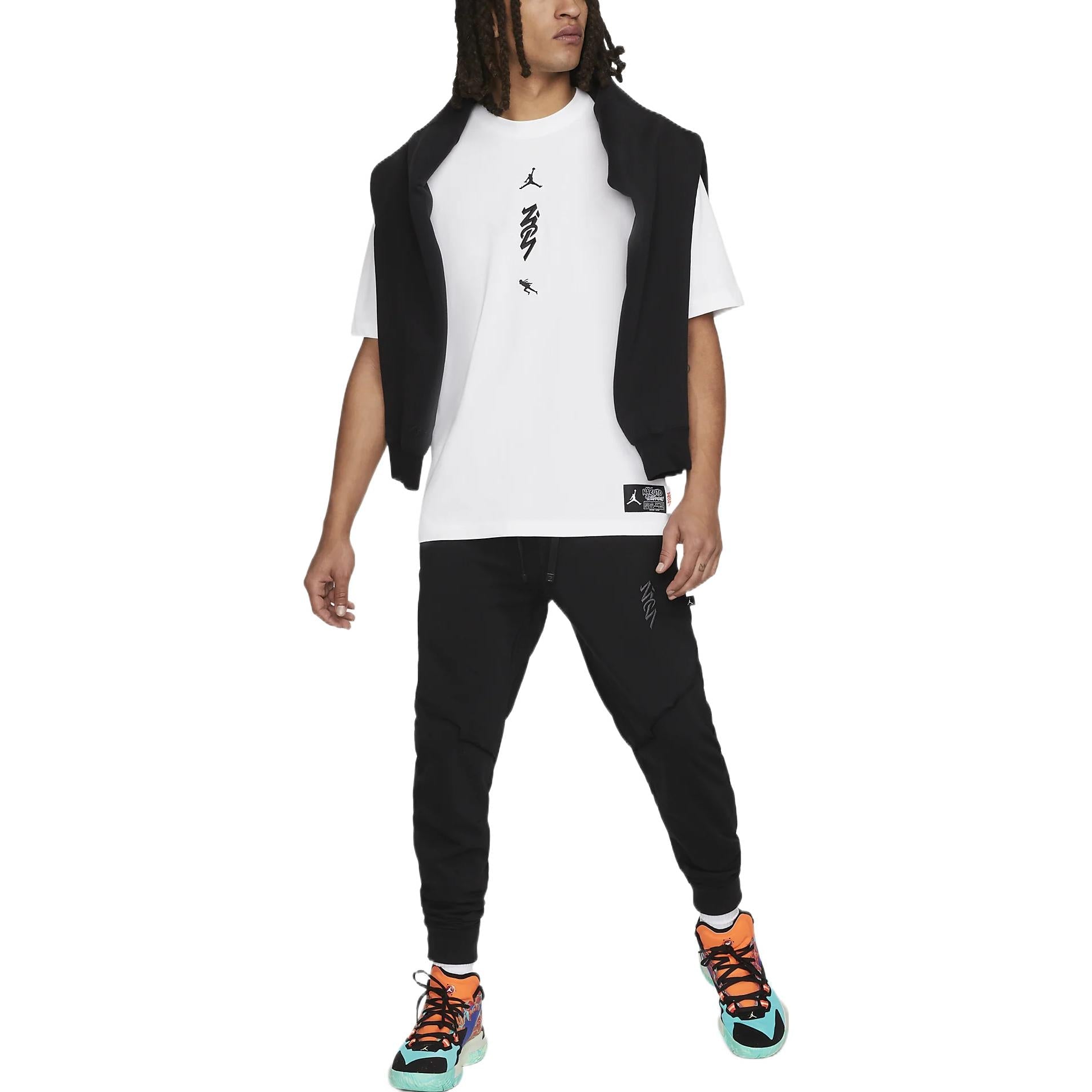 Air Jordan x Zion Naruto Crossover Back Cartoon Pattern Printing Round Neck Casual Short Sleeve White DQ6829-100