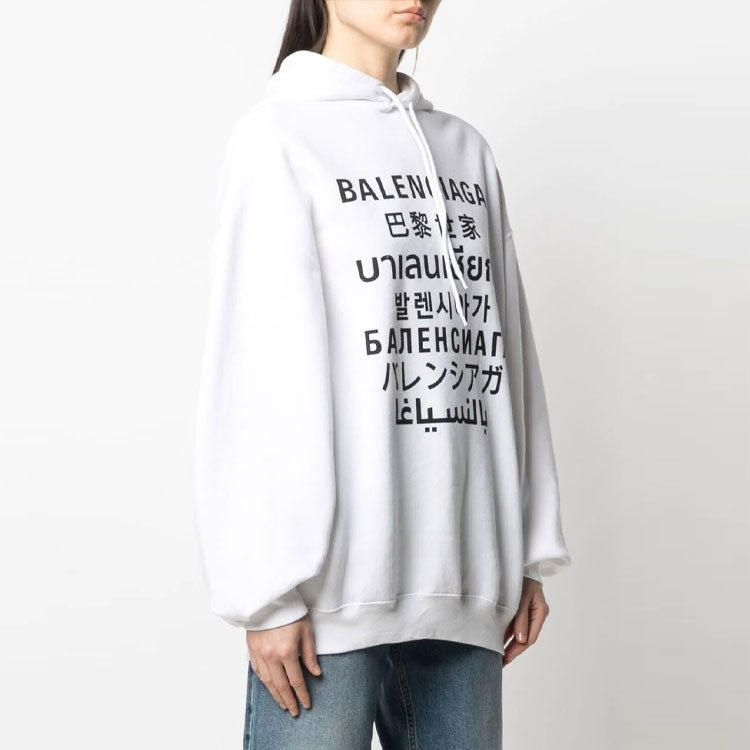 (WMNS) Balenciaga SS21 Logo Printing Hoodie White 641529TJVI69040