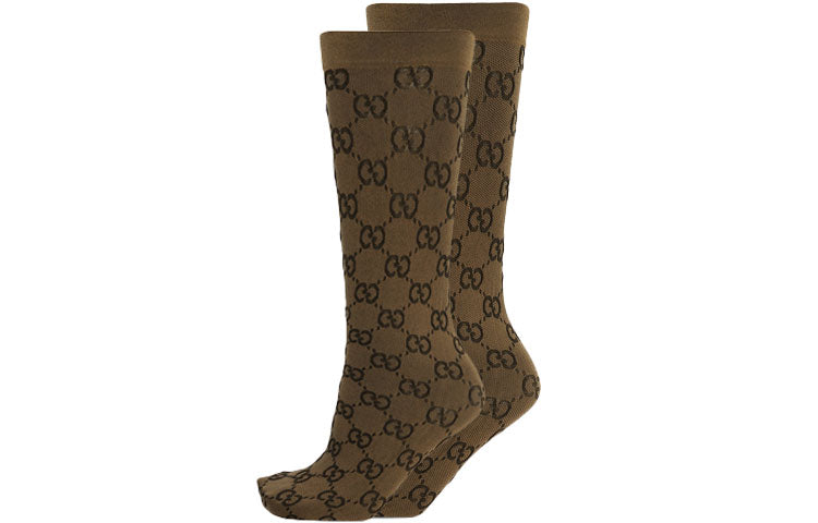 (WMNS) Gucci GG Pattern Socks 'Beige Dark Brown' 601938-3GE75-9764