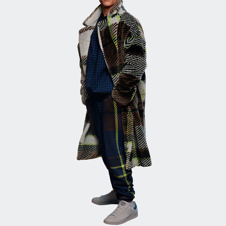 adidas x Ivy Park Long Plaid Faux Fur Jacket 'Clear Grey Brown Green' HN1573