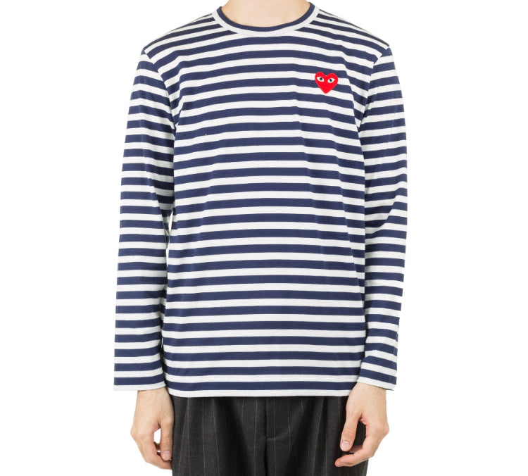 COMME des GARCONS PLAY Stripe Long Sleeves Tee 'Navy Blue White' AZ-T010-051-1