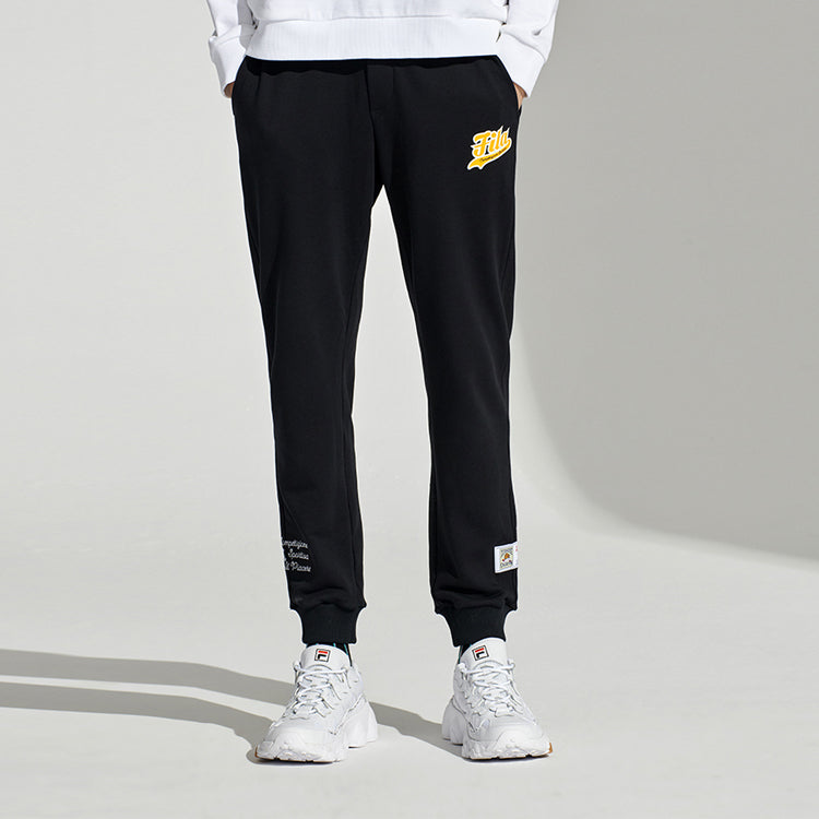 FILA FUSION Casual Sports Printing Bundle Feet Knit Sports Long Pants Black T11M112608F-BK