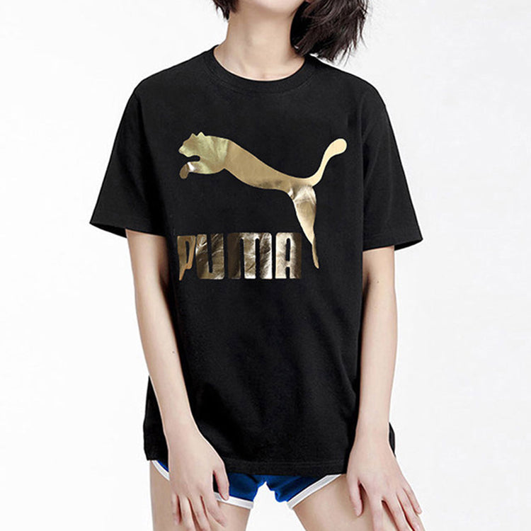 (WMNS) PUMA Classics Logo Short Sleeve TEE Black/Gold 579406-83