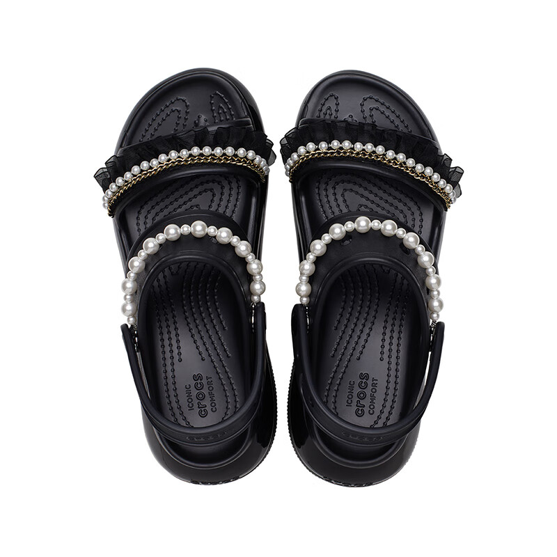 (WMNS) Crocs Mega Crush Pearl Ruffle Sandal 'Black' 210179