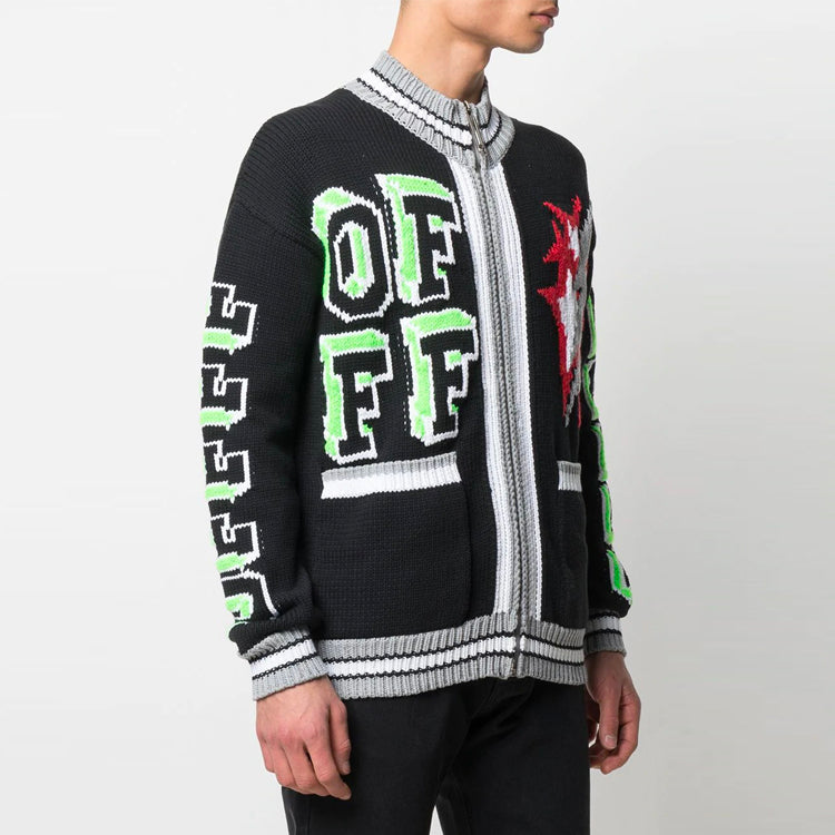 Off-White SS21 Pattern Zipper Cardigan Jacket Black OMHA107R21KNI0011084