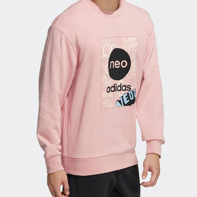 adidas Neo Logo Printing Round Neck Long Sleeves Pullover Couple Style 'Pink' HM7434