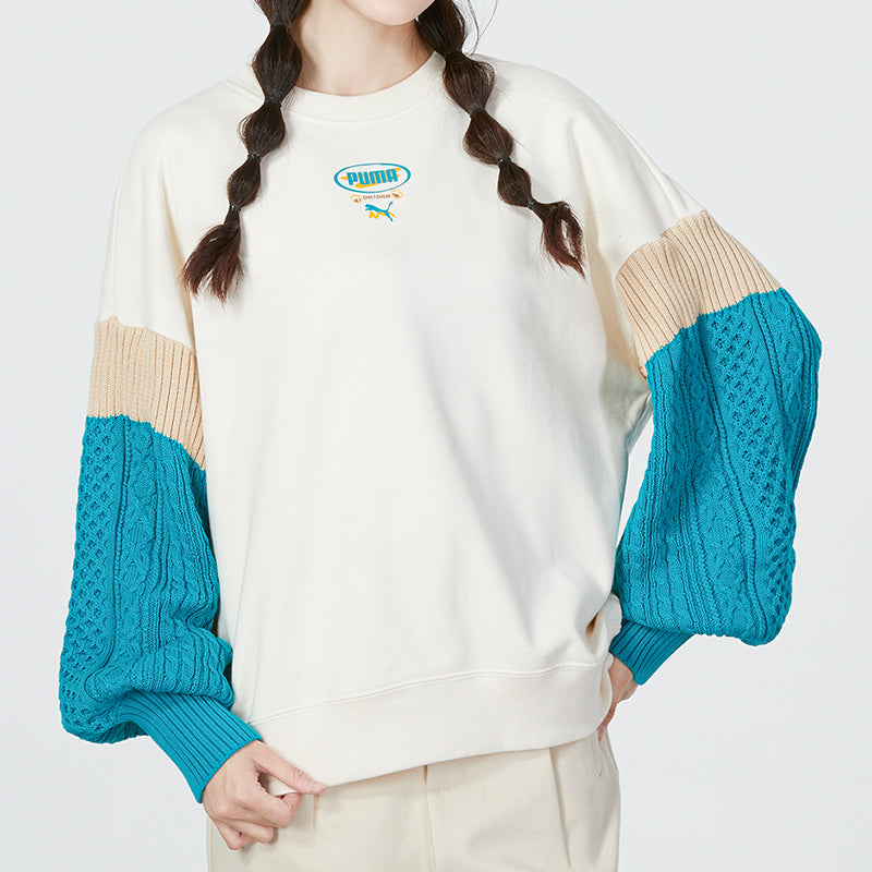 (WMNS) PUMA Colorblock Sweatshirt 'White' 537968-65