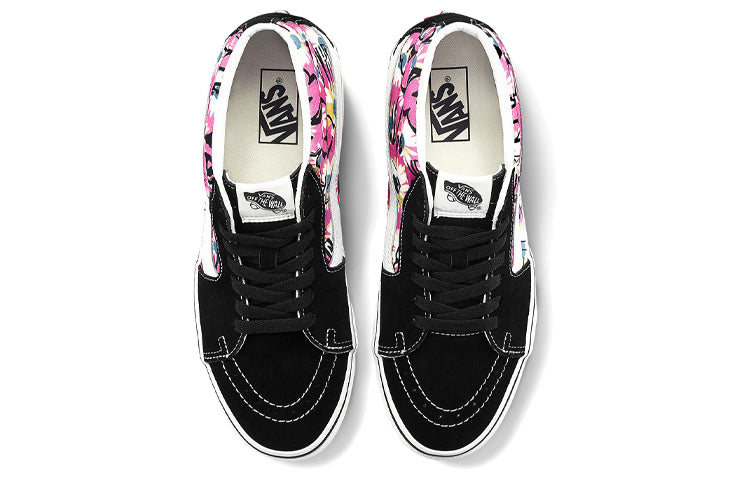 Vans Sk8-Mid Retro High Top Casual Skate Shoes Unisex Flowers Graffiti 'Black Pink White' VN0A3WM31IY
