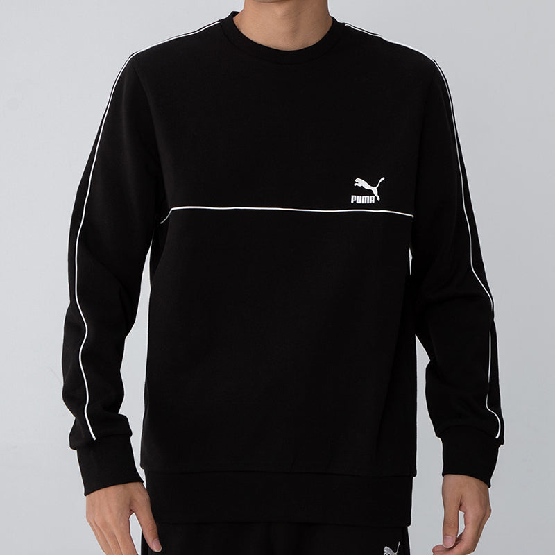 PUMA Clsx Piped Crew Tr Logo Printing Round Neck Sports Pullover Black 534157-01